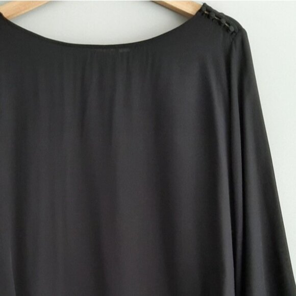 GAP Button-Shoulder Boatneck Top Light Flowy High Low Hem Blouse Black Sz L - Picture 6 of 14